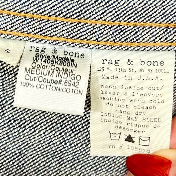 Rag & Bone medium indigo 100% cotton denim jean vest metal buttons size small - Picture 10 of 11
